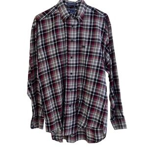 Faconnable Grey/Burgundy Plaid Lightweight Cotton Flannel Button Down Shirt M